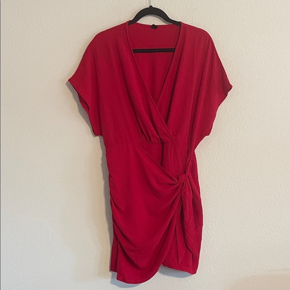 Shein Women’s Red Wrap-Style Drop Shoulder Cocktail Dress Size XL Classic